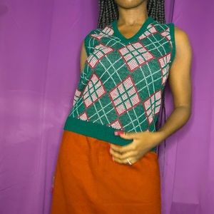 vintage forest green argyle sweater vest